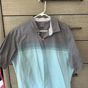 Van Heusen Gray and Blue Casual Button Down Shirt